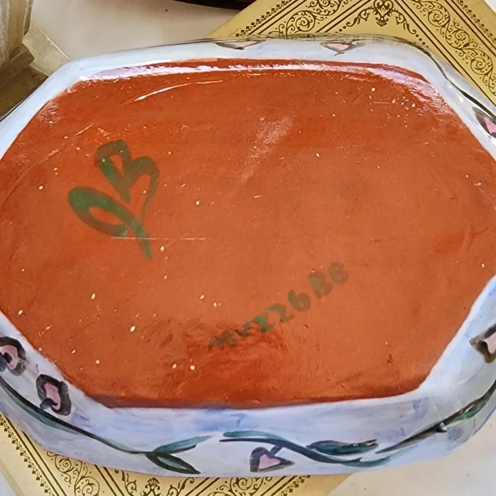 Tropical Platter Handpainted Art Pottery Dish Leaf Handles and Tropical Birds